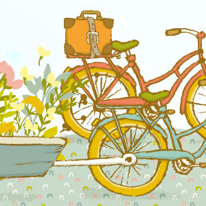 自転車と旅立ちのデザイン。